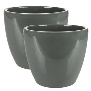 2x stuks plantenpot/bloempot in een strakke Scandinavische look antraciet Dia 16 cm en Hoogte 13 cm