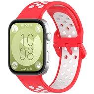 Tweekleurige siliconen band - Rood met wit - Huawei Watch Fit 3 / Fit 4