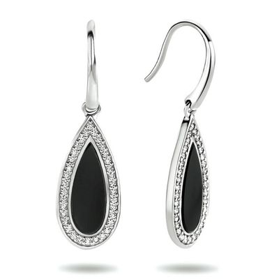 TFT Oorhangers Franse Haak Onyx En Zirkonia Zilver Gerhodineerd Glanzend 33 mm x 10 mm