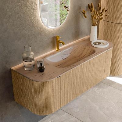 Badmeubel Mondiaz Kurve-Dlux | 130 cm | Meubelkleur Oak | Wastafelkleur Arena | Solid surface | Wasbak midden spoelbak | 1 kraangat