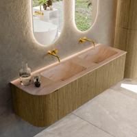 Badmeubel Mondiaz Kurve-Dlux | 155 cm | Meubelkleur Dusk | Wastafelkleur Saba | Solid surface | Dubbel / Rechts spoelbak | Zonder kraangat(en)