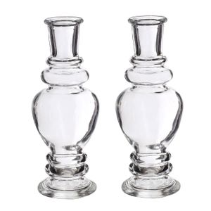 Bloemenvaas Venice - 2x - kleine stelen/boeketten - gekleurd glas - helder transparant - D5,7 x H15