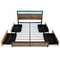 Kingsize LED-Bedframe met Laadstation en 4 Lades Platformbed met Opberghoofdeinde en Type-C-poort App-Bediening en Afstandsbediening