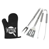 BBQ/barbecue gereedschap set 3-delig RVS met BBQ handschoen Masterchef