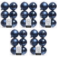 30x Kunststof kerstballen glanzend/mat donkerblauw 8 cm kerstboom versiering/decoratie   -