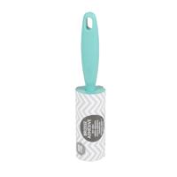 Pluizen kleding/meubel roller/kleefroller - aqua blauw - 21 cm - 10 vellen - 6 extra rollen - thumbnail