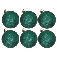 6x stuks kunststof glitter kerstballen donkergroen 6 cm - Kerstbal