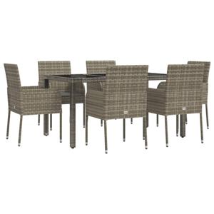 vidaXL 7-delige Tuinset met kussens poly rattan grijs