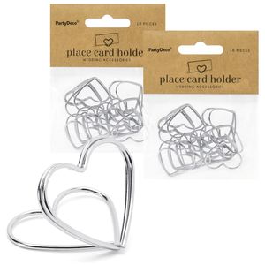 Naamkaart/plaatskaart houders Hartje - Bruiloft - 20x stuks - zilver - 2,5 cm