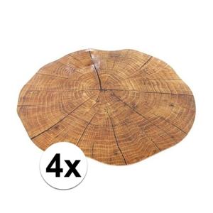 Placemat - 4x - boomstam print - kruk/kunststof - Rond - 38 cm - boomstronk - onderlegger
