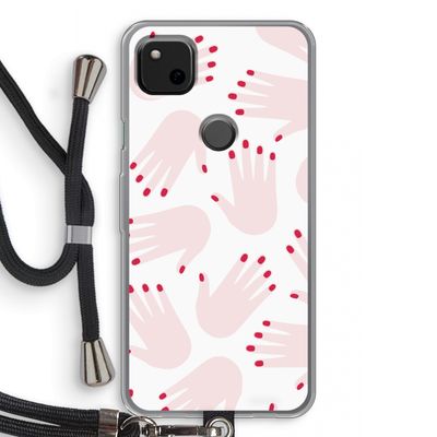 Hands pink: Pixel 4a Transparant Hoesje met koord