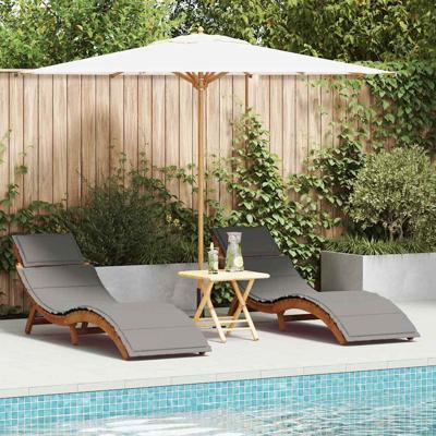 Ligbed 2-persoon 2 pcs Grijs 184 x 55 x 64cm Massief acaciahout
