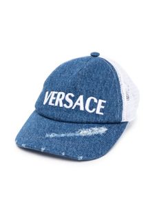 Versace Kids casquette en jean à effet usé - Bleu