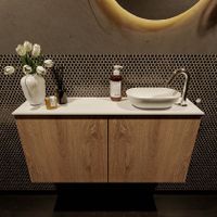 Mondiaz Fowy toiletmeubel 100cm washed oak met blad en waskom talc rechts 1 kraangat