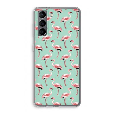 Flamingoprint groen: Samsung Galaxy S21 Transparant Hoesje