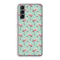 Flamingoprint groen: Samsung Galaxy S21 Transparant Hoesje