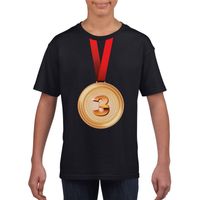 Bronzen medaille kampioen shirt zwart jongens en meisjes - thumbnail