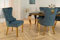Barokke stoel CASTLE DELUXE benzine fluweel goud roestvrij staal met leeuwenkop decoratieve klinknagels - 46147