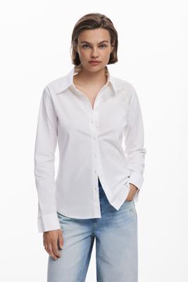 Effen overhemd met borduursels - WHITE - XL