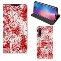 Mobiel BookCase Xiaomi Mi 9 Angel Skull Rood