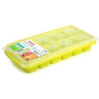 Tray met ijsblokjes - ijsklontjes vormpjes - 12 vakjes - kunststof - wit met deksel - groen