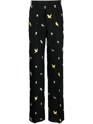 Thom Browne pantalon droit à motif Birds and Bees brodé - Noir