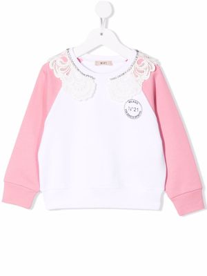 Nº21 Kids sweat à empiècements en dentelle - Blanc