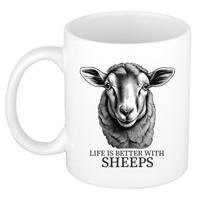 Cadeau mok voor boerderij dieren fans - schaap - wit - keramiek - 300 ml