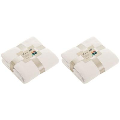 Fleece bankdeken/plaid - 2x - offwhite - 130 x 170 cm - 240 grams - pluisvrij - wasbaar