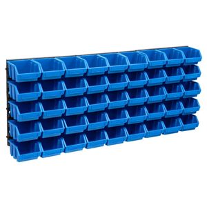 VidaXL 48-delige opslagbakkenset met wandpanelen blauw en zwart