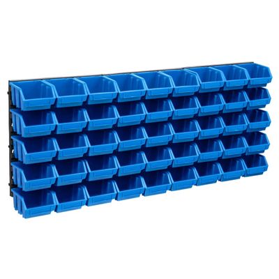 VidaXL 48-delige opslagbakkenset met wandpanelen blauw en zwart