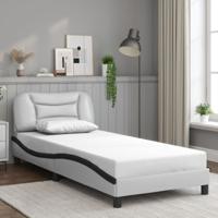 Bedframe met hoofdbord kunstleer wit en zwart 90x200 cm