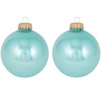 16x Waterlelie blauwe glazen kerstballen glans 7 cm kerstboomversiering - thumbnail