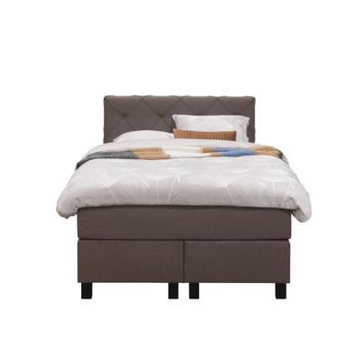 Leen Bakker - Boxspring Liv Geruit - Donker - 120x200 Cm - Vierkante Poot - Stof - Bruin