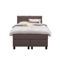 Leen Bakker - Boxspring Liv Geruit - Donker - 120x200 Cm - Vierkante Poot - Stof - Bruin