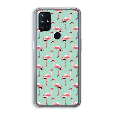 Flamingoprint groen: OnePlus Nord N10 5G Transparant Hoesje