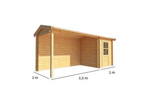 Blokhut met overkapping Fenna 550 cm bij 200 cm diep Zadeldak - Warentuin collection
