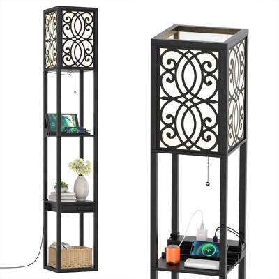 Vloerlamp met Planken en Lade voor Woonkamer Slaapkamer 26 x 26 x 160,5 cm Zwart
