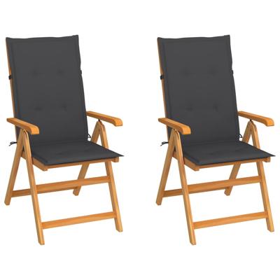 Tuinstoelen 2 st met antracietkleurige kussens massief teakhout