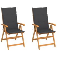 Tuinstoelen 2 st met antracietkleurige kussens massief teakhout