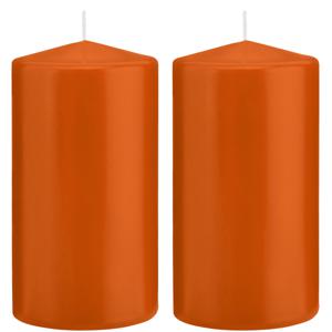 Cilinderkaars/stompkaars - 2x - oranje - 8 x 15 cm - 69 branduren