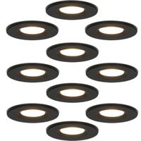 Set van 10 Venezia LED inbouwspots - 6 Watt 650 lumen - 2700K warm wit - Dimbaar - Rond - IP65 waterdicht - Zwart - Voor binnen, buiten en badkamer