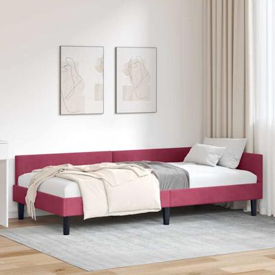 Hoekbedframe Wijnrood 90 x 200 cm Velvet en Engineered hout