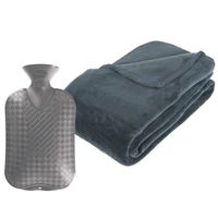 Fleece deken/plaid Blauwgrijs 230 x 180 cm en een warmwater kruik 2 liter - Plaids - thumbnail