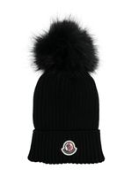 Moncler Enfant bonnet en maille nervurée - Noir - thumbnail