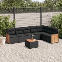 8-delige Loungeset met kussens poly rattan zwart