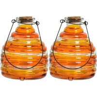 2x wespenvanger/wespenval met hengsel - glas - oranje - D13 x H17 cm