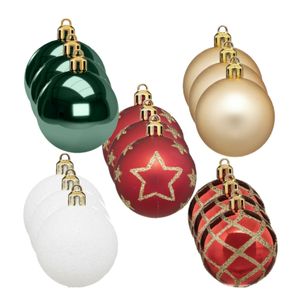 45x stuks kerstballen mix wit/rood/groen/champagne gedecoreerd kunststof 5 cm