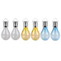 Solar sfeer tuin hanglampje - 6x stuks - wit / geel / blauw - 15 cm - kunststof - sfeerverlichting