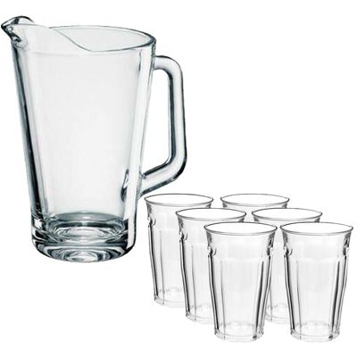 Glazen karaf/schenkkan van 1,8 liter met 6x stuks drinkglazen/waterglazen 360 ml